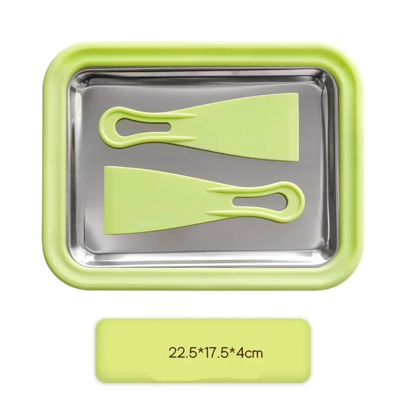 1PC Ice Cream Maker Stainless Steel Square Manual Ice Machine Instant Cold Plate With Dual Scrapers for Making Rolled Ice Cream Qme green