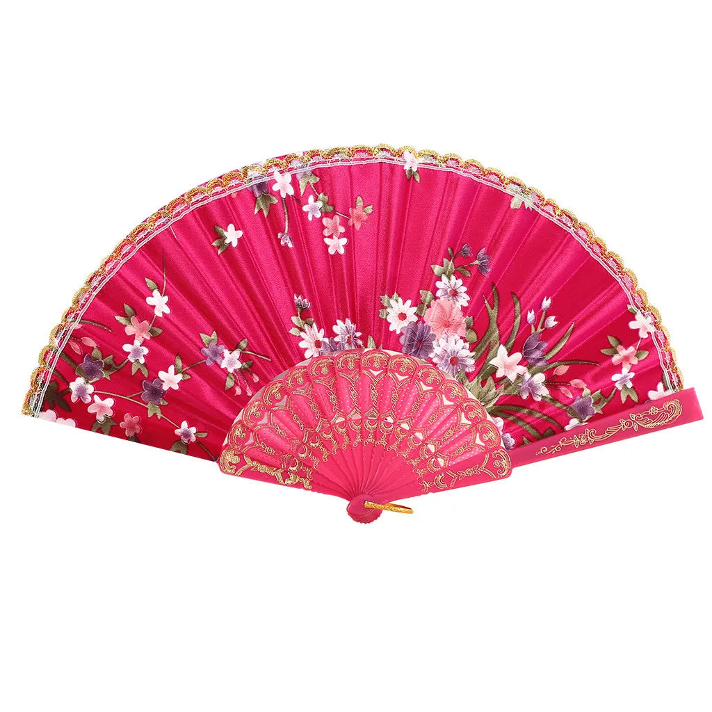 Best Dance Wedding Party Lace Silk Folding Hand Held Flower Fan Multi Color Patterned Plastic Folding Fan Dance Fan Qme Hot Pink