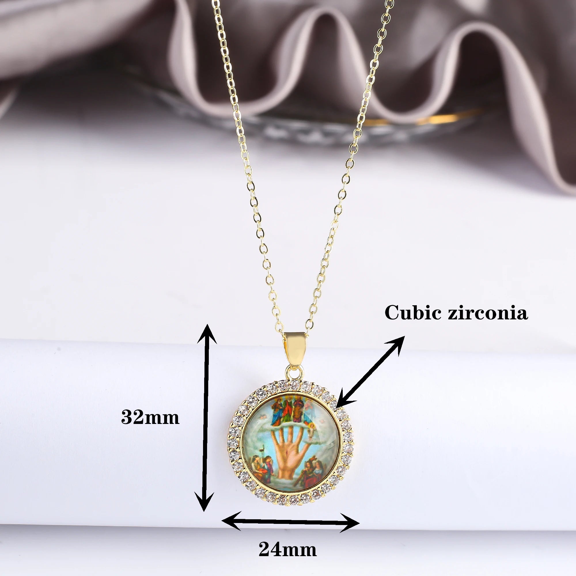 Simple Round Zirconia Acrylic Religious Pattern Theme Character Twist Chain Necklace Classic for Woman Party Jewelry Accessories Qme