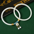 2Pcs/Set Natural Jade Jingle Bangles Retro Simple Fairy Flower Glass Bracelet Femme Fashion Women's Casual China Jewelry Gifts Qme white 60mm