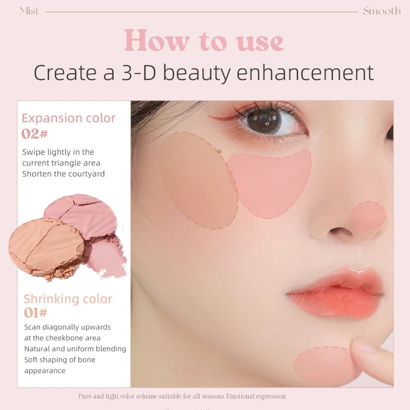 Single-color Matte Contour Blush Energizing Brightening Skin Tone Qme