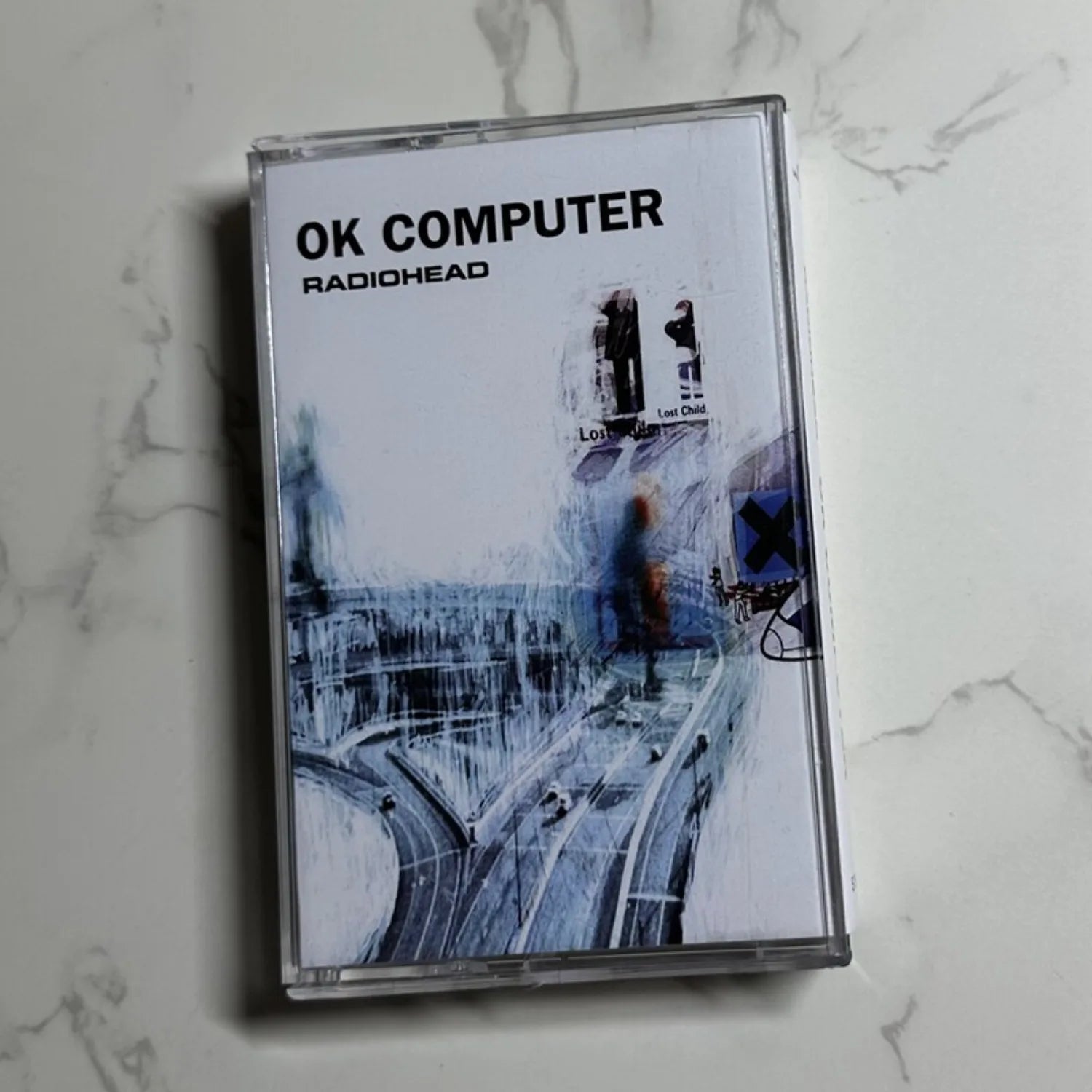 Alternative Rock Band Vintage Cassette Tape, "OK Computer" Glitch Art Highway Cover Design, Concept Album for Music Collectors Qme OK Computer