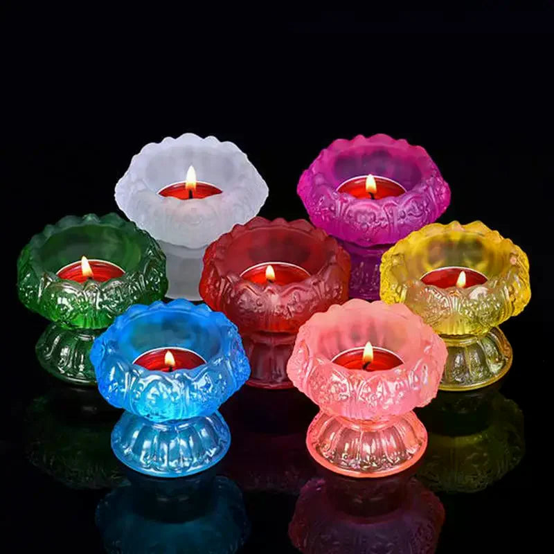 Glass Lotus Candle Holder Windproof Heat Resistant Suitable Use As Qme