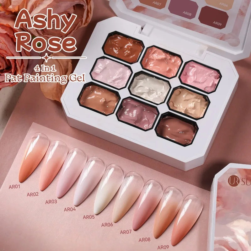 4 in 1 16 Color Nail Art Painting Gel Polish High Pigment Patting Gel for Gradient Ombre Blush Soak Off 3D Creative DIY Manicure Qme 9 Grids 01