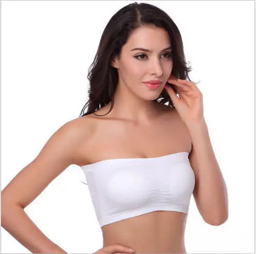 Double Layers Plus Size Strapless Bra Bandeau Tube Removable Padded Top Stretchy Seamless Bandeau Bra Boob Crop Spaghetti Strap Qme wh M