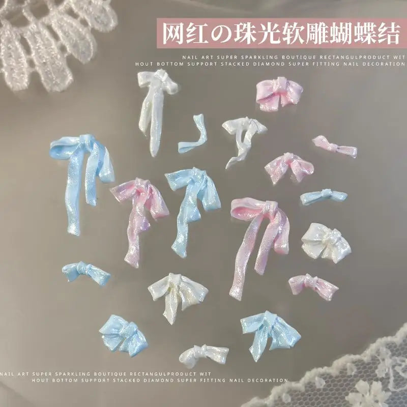 Bowknot Nail Art Decorations 3D Satin Light Charms Colorful Ribbon Qme