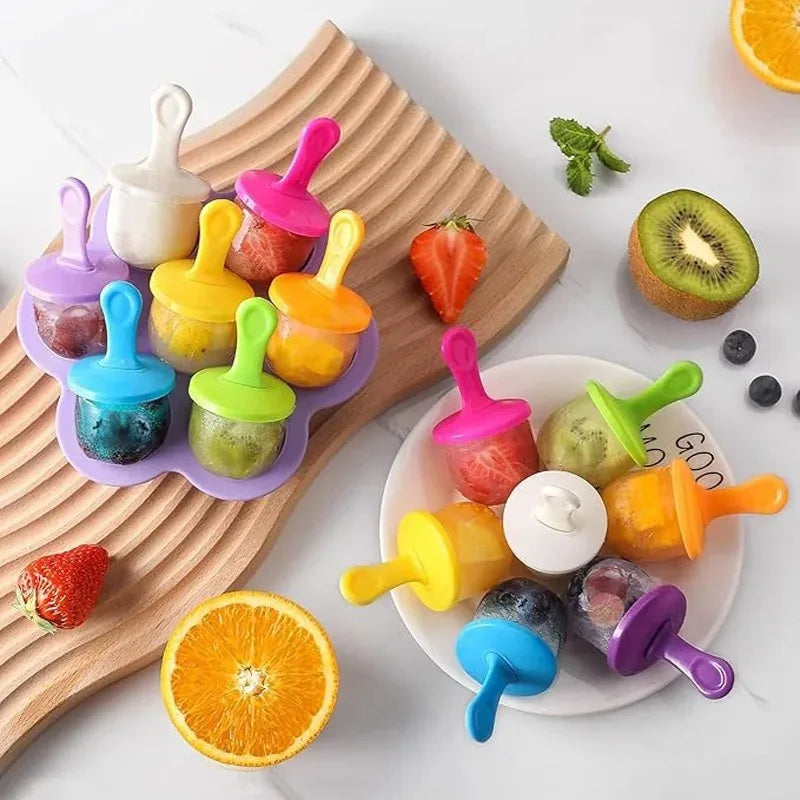 7 Holes Silicone Ice Cream Mould Popsicle Mold Baby Food Storage Box with Lid Fruit Milkshake Manufacturer Home Kitchen Tools Qme