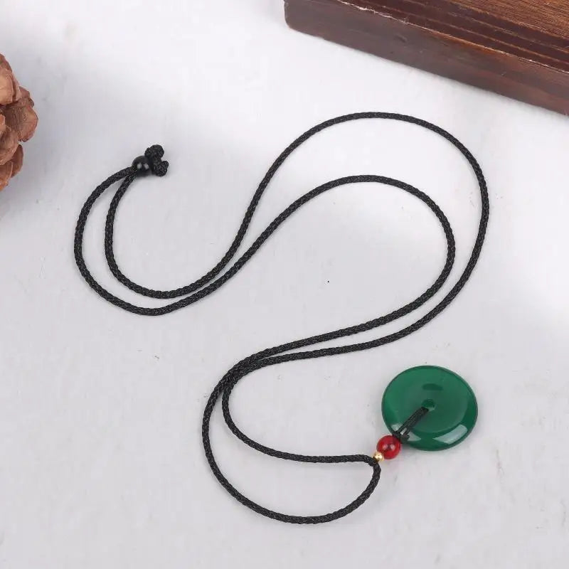 Natural Green Jade Donut Charm Necklace Ice Embellish Green Pendant Necklaces Simple Fashion Jewelry For Women Men Gifts Qme