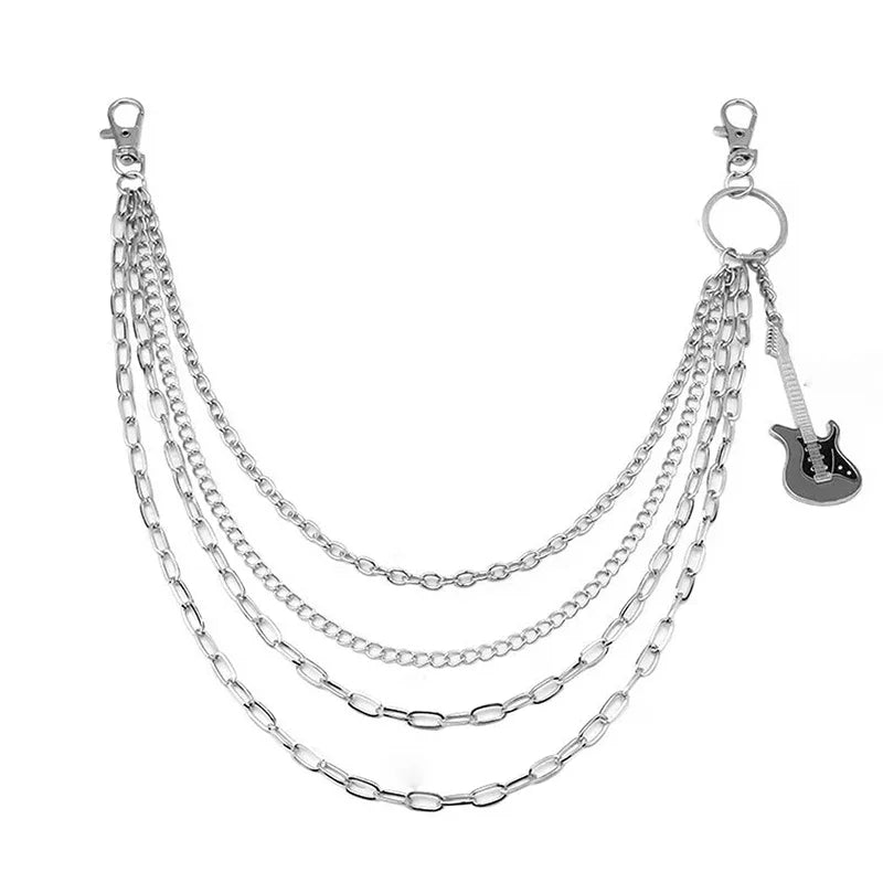 Multilayer Metal Guitar Pendant Pant Chain Hip Hop Waist Keychain Jeans Chain Women Trendy Jewelry Accessories Gifts Qme