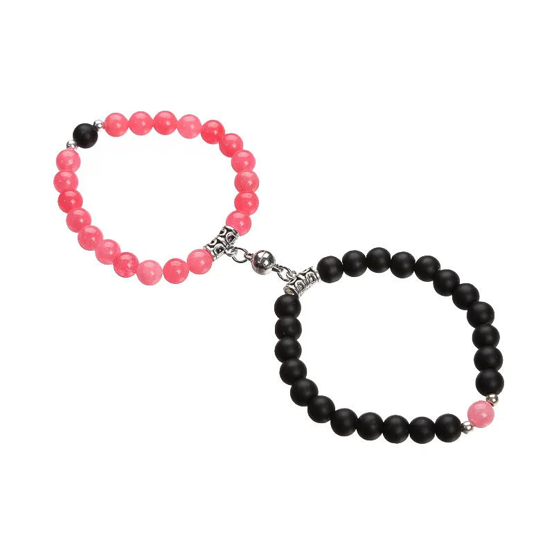 Hot Sale Zinc Alloy Purple and More Colors Couple Bracelets Heart Magnetic Attraction Matching Bracelet for Lovers Qme RoseredBlack-Circle