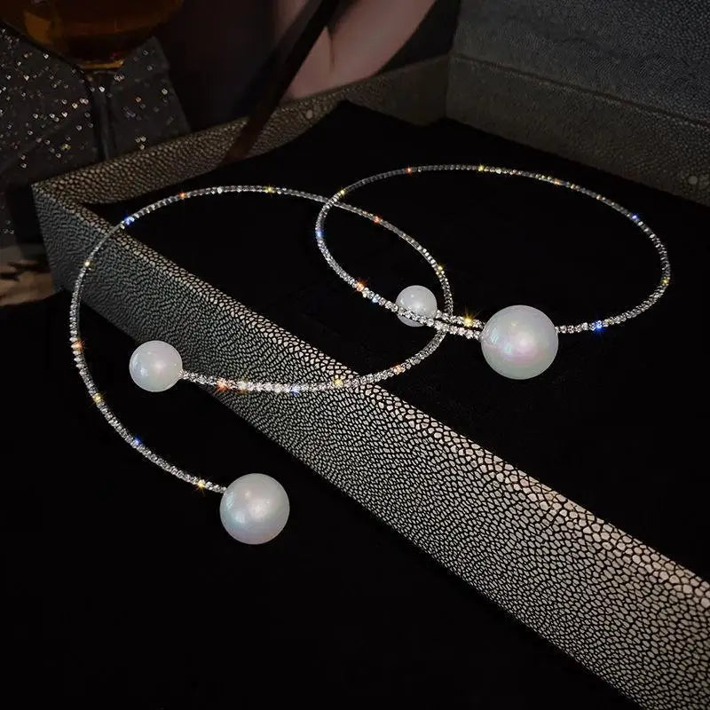 Full Diamond And Large And Small Pearl Open Collar For Women Japanese And Korean Personality Neck Strap Clavicle Chain Qme