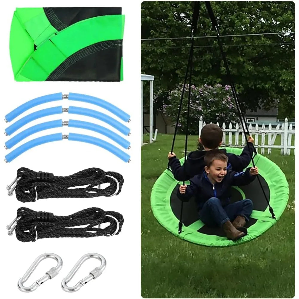 40 Inch Saucer Tree Swing for Kids Adults Outdoor Oxford Waterproof with Tree Hanging Straps Swing Seat Steel Frame Sports Toy Qme