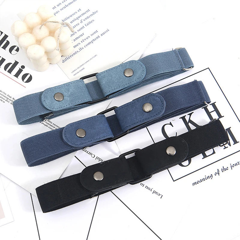 Buckle-free Waist Belt Jeans Pants No Buckle Stretch Elastic Women Qme