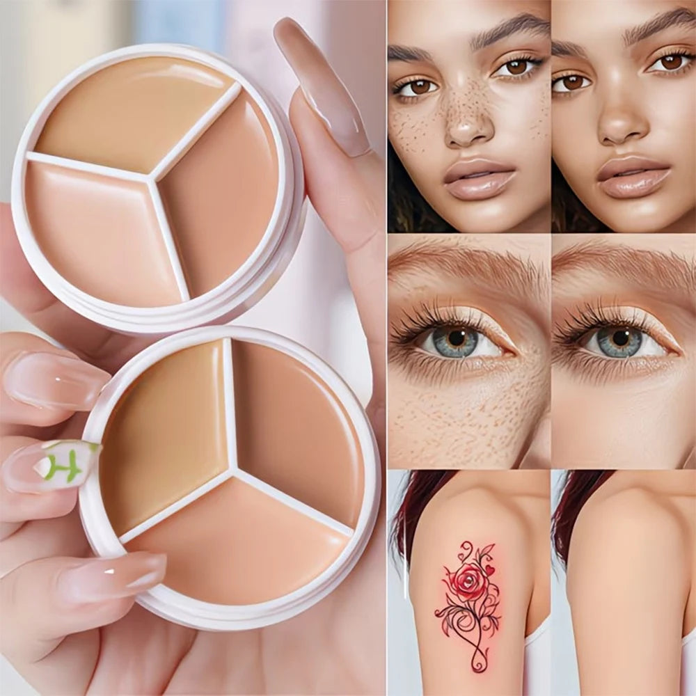 Full Coverage Concealer Palette 3 Shade Face Corrector Under Eye Dark Qme