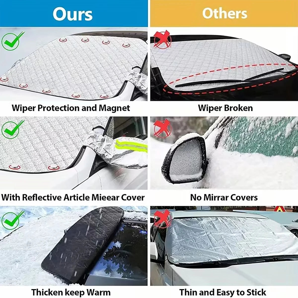 Heavy Duty Vehicle Windshield Snow Cover 9 Magnetic Fasteners UV Sun Qme