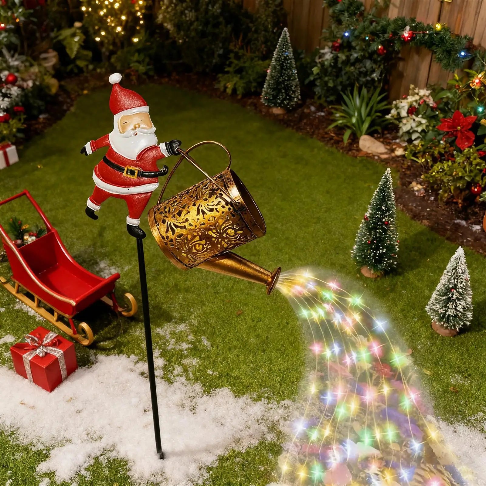 Christmas Solar Kettle Lights Vintage Waterproof Home Decor Watering Qme
