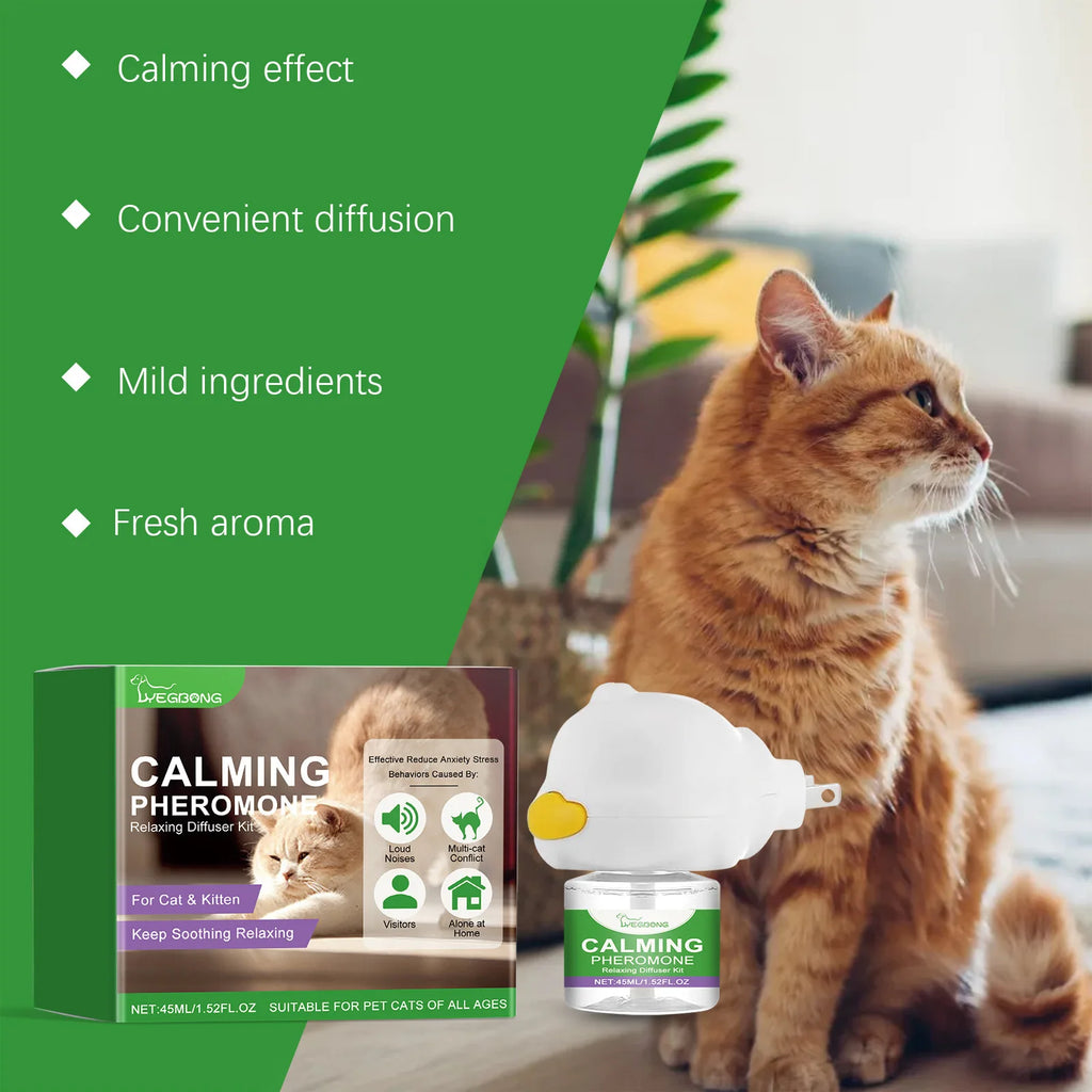 Cat Calming Diffuser Cat Pheromone Plug-In Relaxants Prevent Howling Pet Dogs Anti-Anxiety Reduces Anxiety Cat Calming Liquid Qme