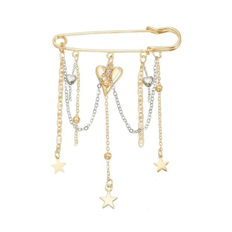 Jewelry Retro Star Love Pearl Chain Tassel Brooches Elegant Women Clothing Decor Accessories Bag Pendant Suit Pins Gift Qme style 1