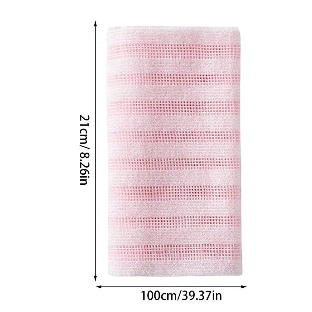 Back Scrubber for Shower Bath Body Exfoliator Wash Cloth Towel Striped Design Cleaning Tool for Home Dormitory Travel Business Qme Pink