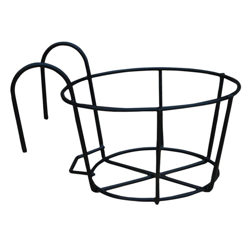 Round Metal Hanging Flower Pot Holder European Style Balcony Railing Planter Rack Indoor Outdoor Iron Plant Stand Qme black