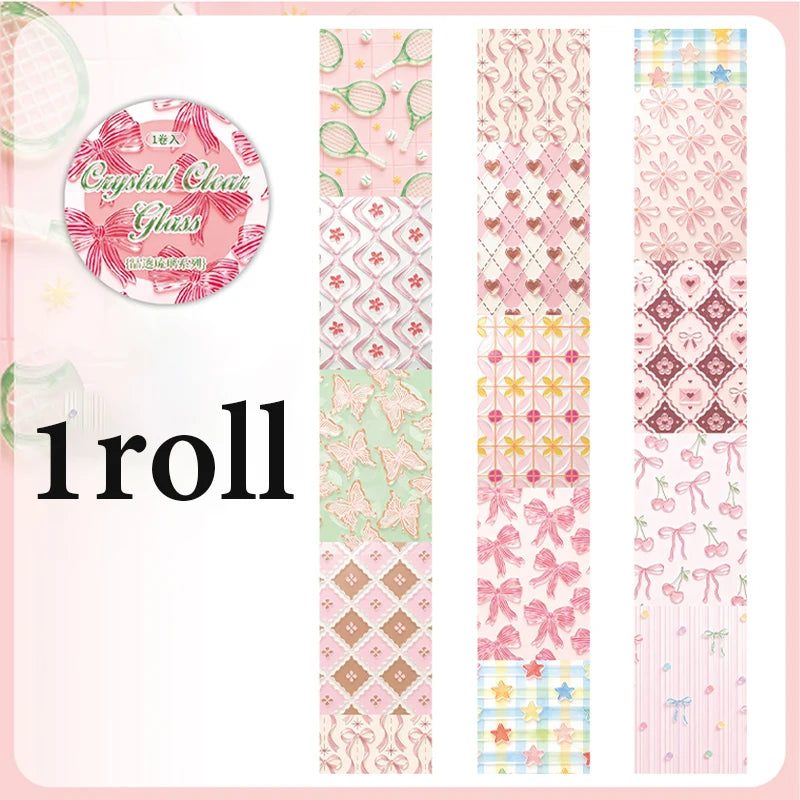 Transparent Glass Pattern Washi Tape, Decorative Background Tape for Journal Collage, Ideal for Holiday and Birthday Gifts Qme B