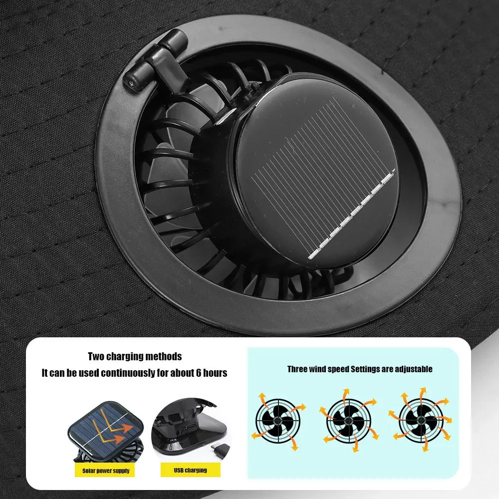 Summer USB Solar Energy 2 Fan Sun Hat Men Women Breathable Fishing CapSun Protection Mesh Fisherman Hat Hiking Outdoor Beach Cap Qme