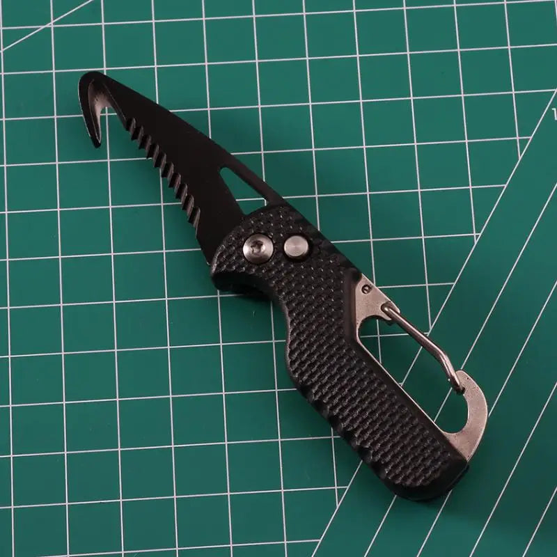 Outdoor Camping Portable Folding Knife Multifunctional Serrated Hook Qme 1 Black