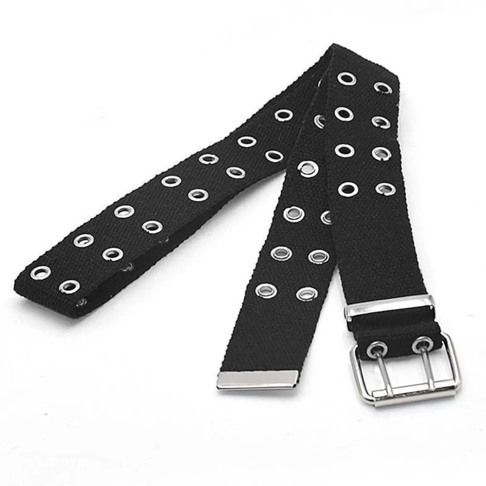 Outdoor Solid Canvas Waist Belt Double Row Nylon Woven Belts Metal Qme