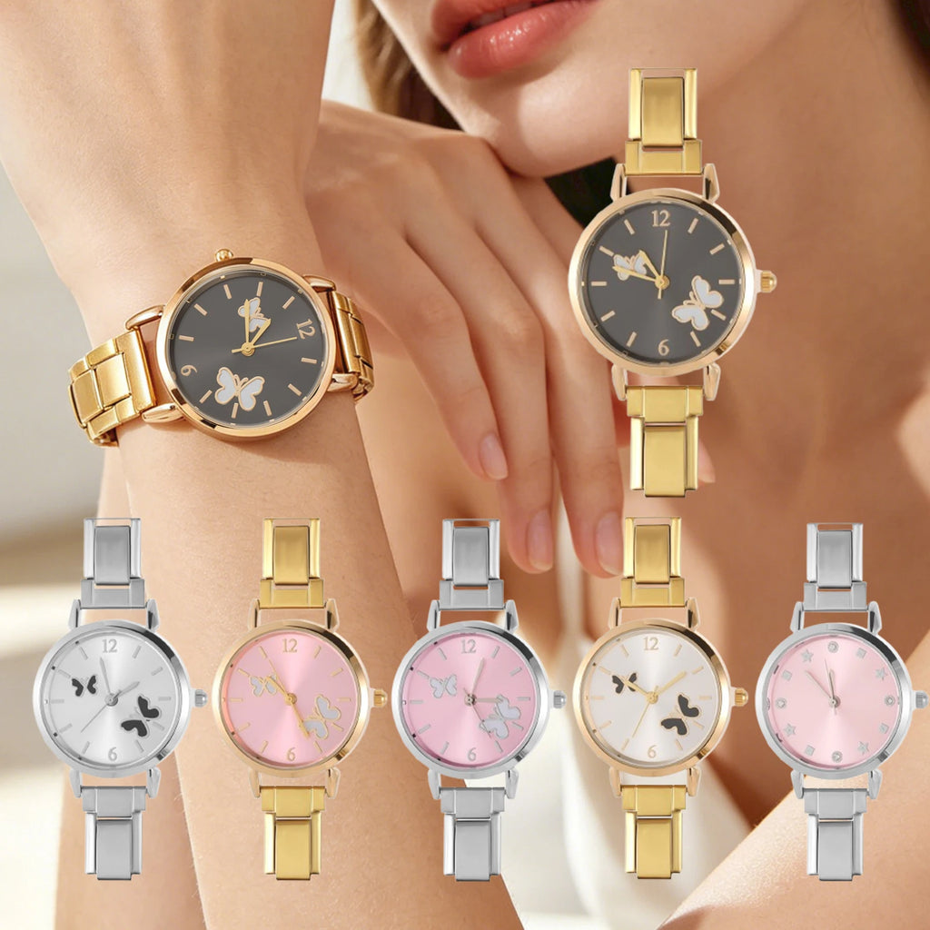 New High Quality Arabic Numerals Butterfly Stainless Steel Women Men Watch Bracelet Fit 9mm DIY Italian Charm Watch Jewelry Gift Qme
