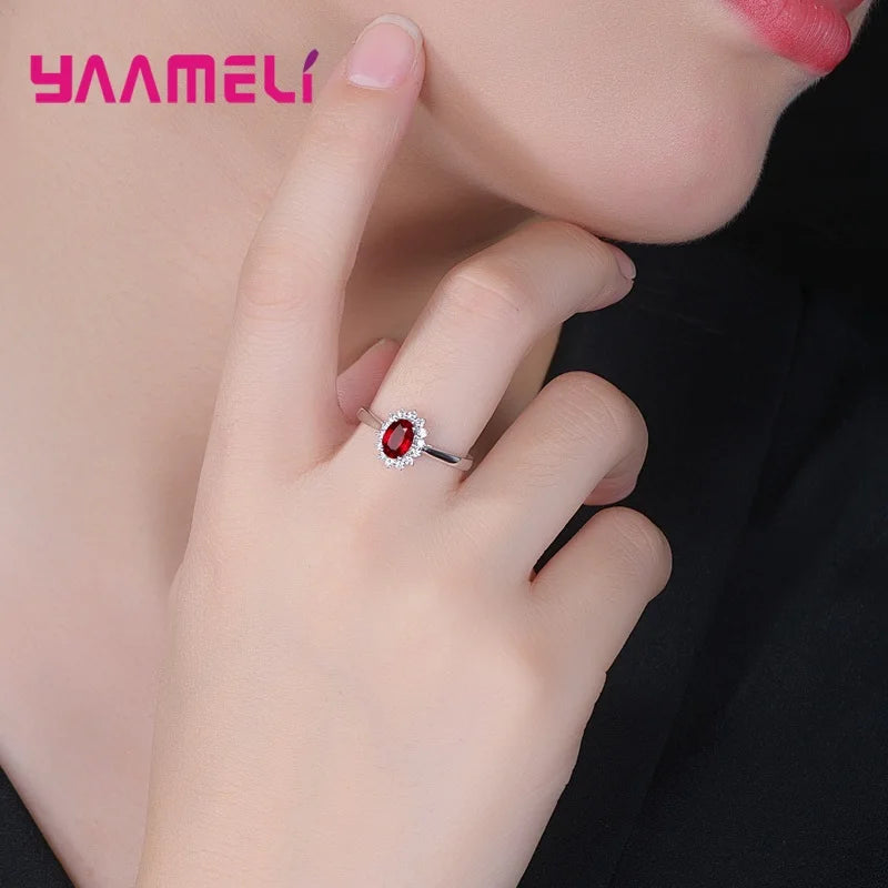 100% Authentic 925 Sterling Silver Color Women Wedding Engagement Jewelry Ring Classic Oval Flower Shiny Cubic Zircon Crystal Qme