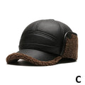 NEW Pu Leather Baseball Cap Men Winter Warm Hat Dad Grandpa Thermal Hat Thick Warm Leather Hat Old Man Ear Protection Cap Qme brown One size