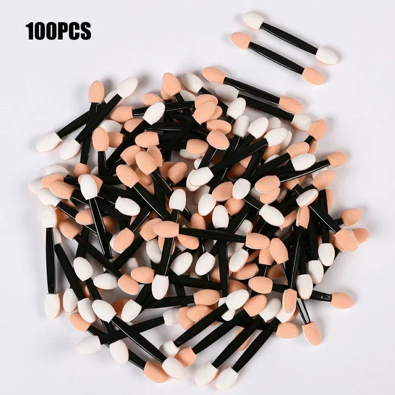 100pcs Double-headed Eyeshadow Applicators Latex Sponge Disposable Eyeshadow Brush Small Portable Beauty Makeup Tool Brush Head Qme