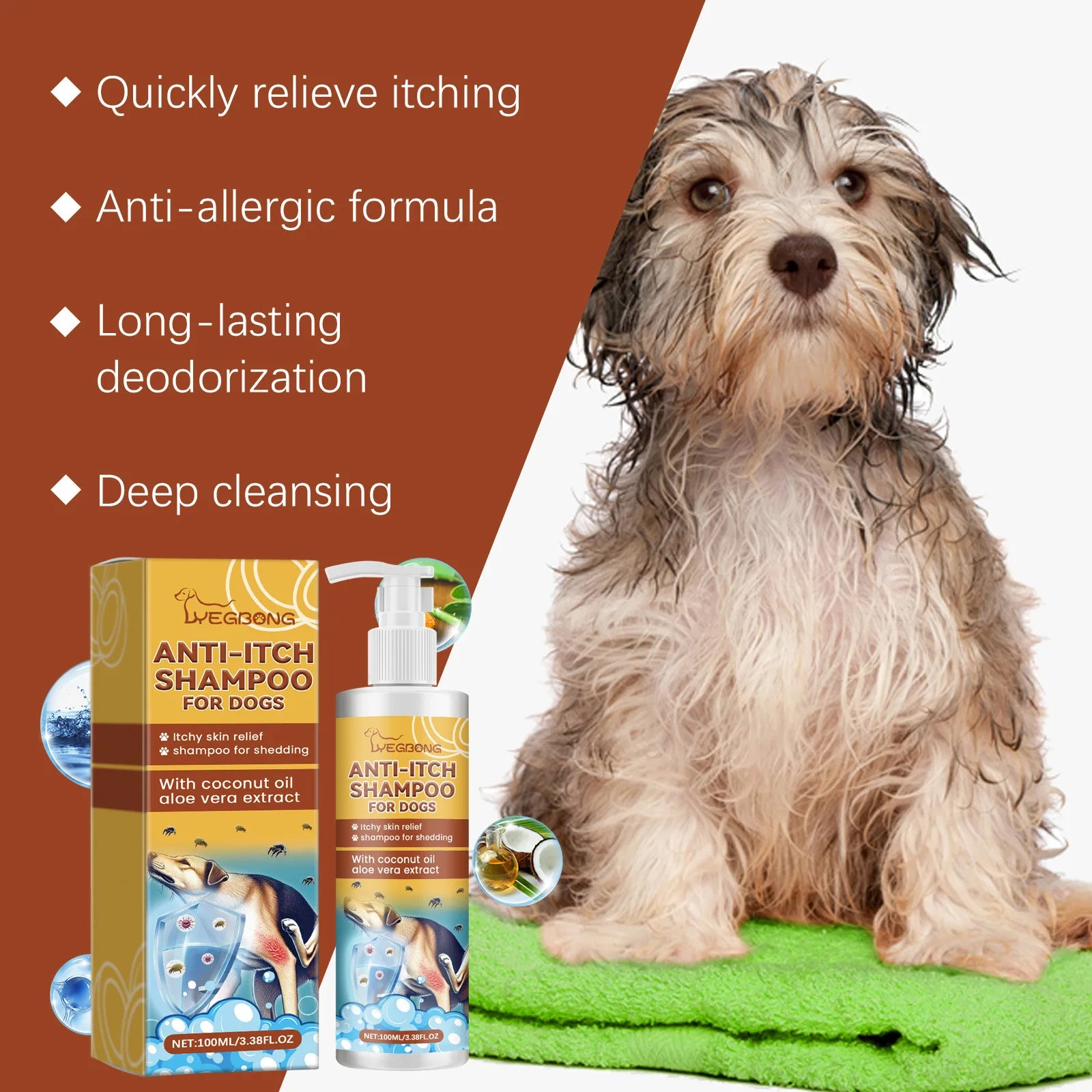 Dog Shampoo Conditioner Moisturizing for Sensitive Skin PH Balanced Anti Itching Flea Killer Dirt Mite Removal Pet Cleaning Foam Qme