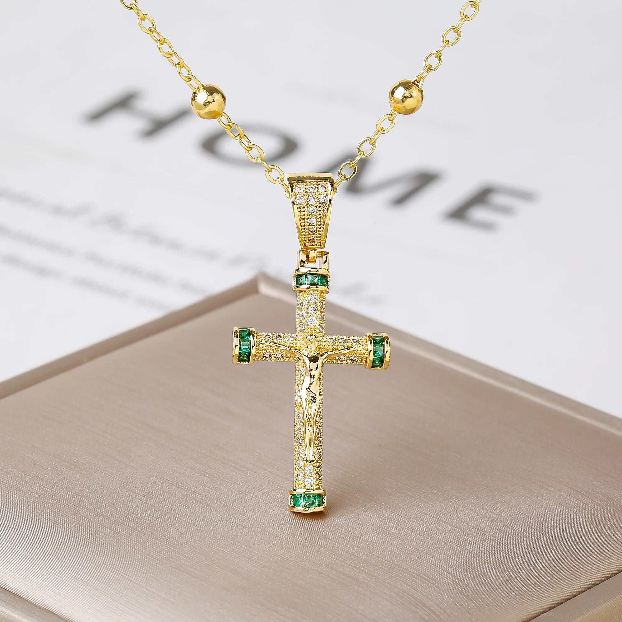 Gold Rose Gold Jesus Crucifix Cross Necklace Luxury for Women Men Faith Jewelry Religious Rhinestone Pendant Daily Wear & Gift Qme 1