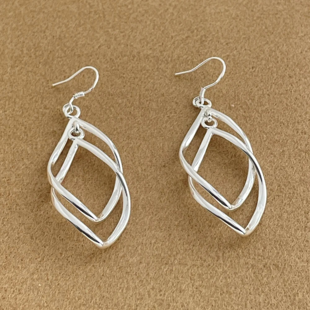925 Sterling Silver Hollow Tassel Long Earrings Women's Fashion Wedding Jewelry Gift Qme