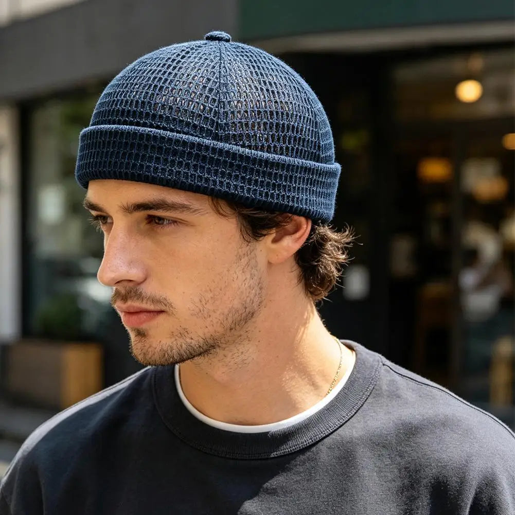 Mens Mesh Brimless Cap Outdoor Sport Summer Docker Beanie Hat Flip Qme