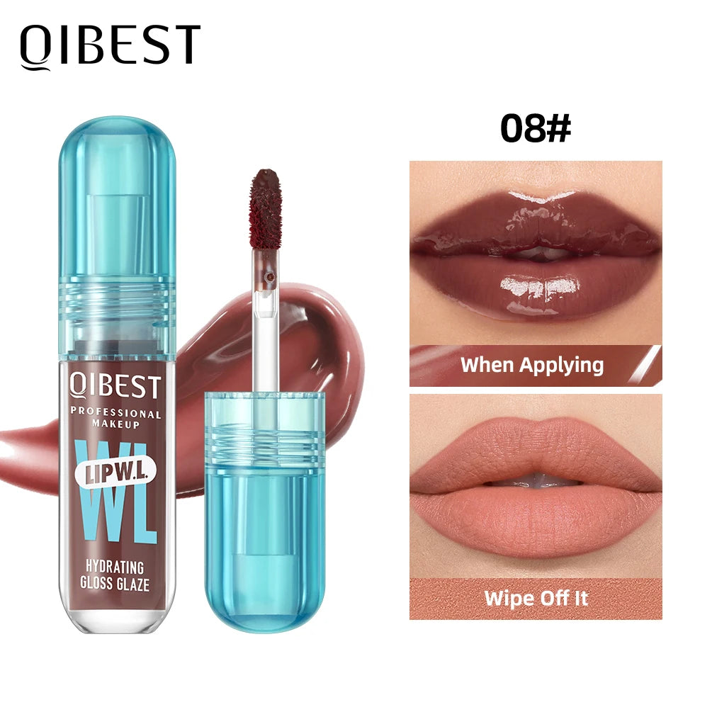 QIBEST Crystal Lip Gloss Mirror Watery Lip Glaze Long Lasting Moisturizing Lip Balm Plumping Gloss Oil Hydrating Makeup Lip Tint Qme 08