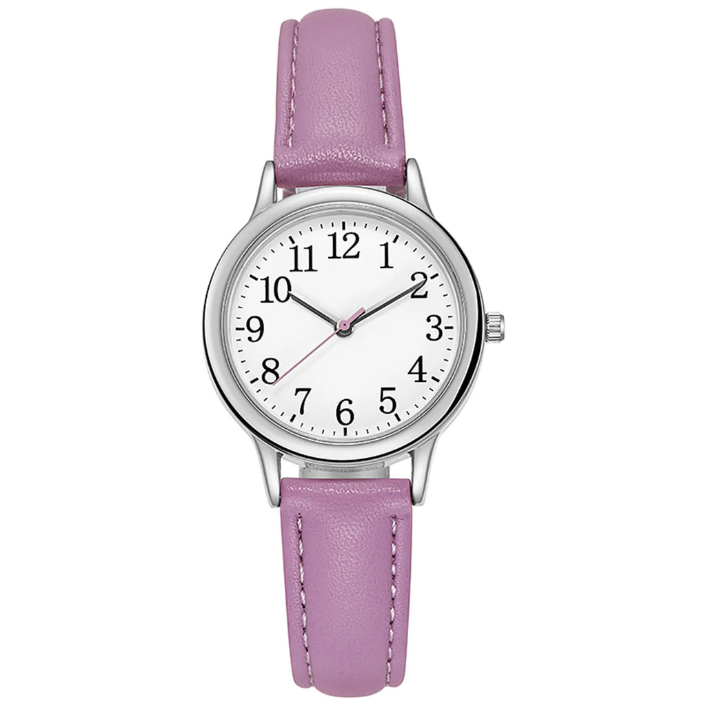 Leather Strap Movement Women Quartz Fine Watch Easy To Read Arabic Numerals Simple-Dial Fashion Minimalism Daily Versatile Watch Qme