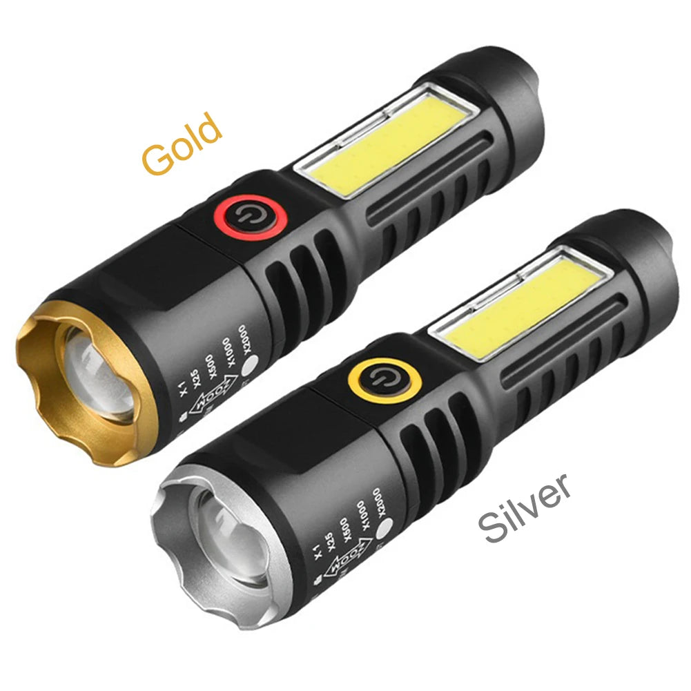 Waterproof Emergency Torch Telescopic Zoom XPE COB LED Torch Light Lamp Type-C USB Charging Torch Flashlight 4 Modes for Fishing Qme