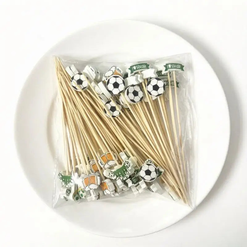 Soccer Bamboo Food Fruit Picks Disposable Eco-friendly Skewers Cute Qme A