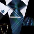 Hi-Tie Men's Smart Business Tie Set 5 Pcs - Striped Tie, Handkerchief, Cufflinks, Lapel Clip, Chain Qme QQ-HT-N-0201