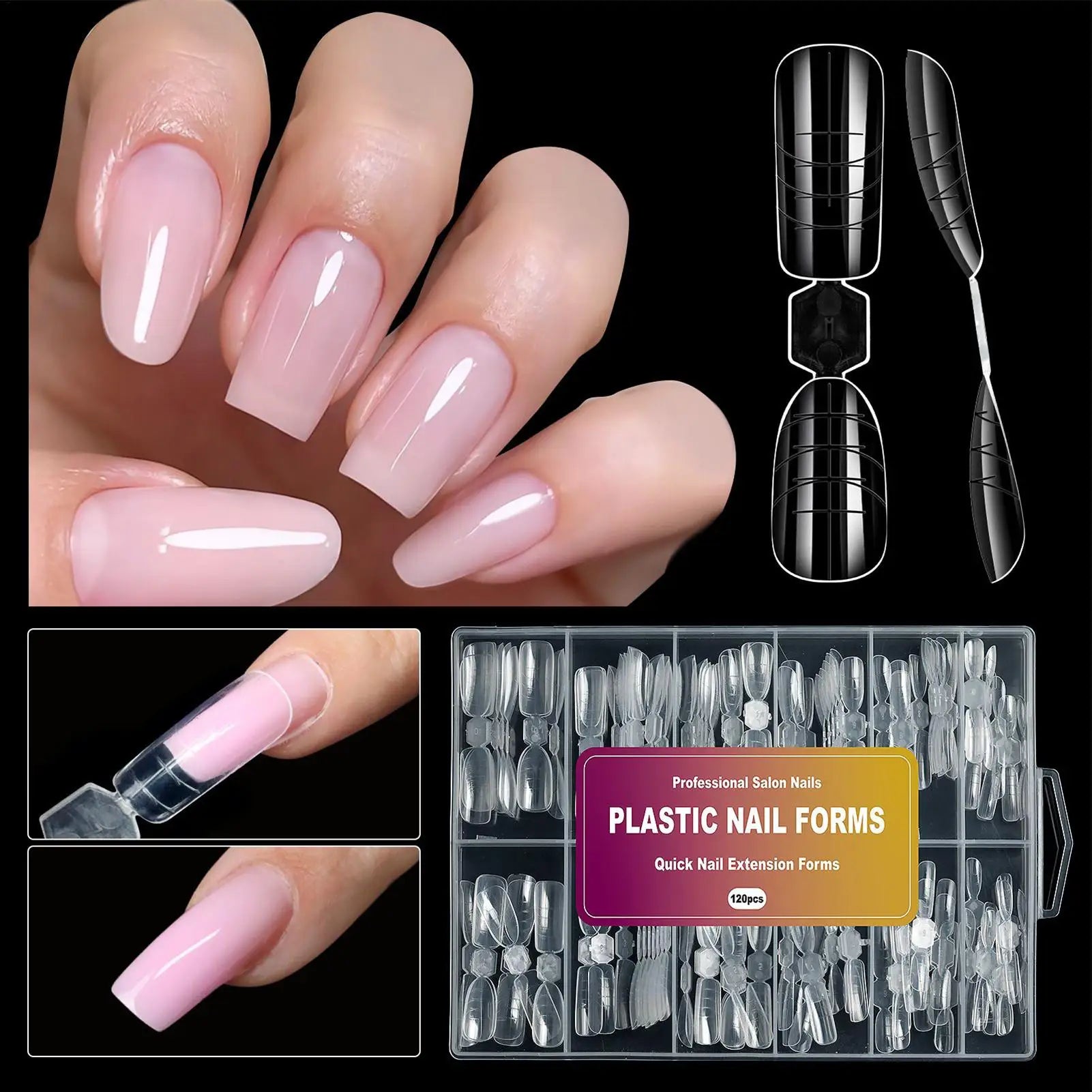 Double Nail Extension Mold 12 Sizes Clear Form False Tips Quick Qme