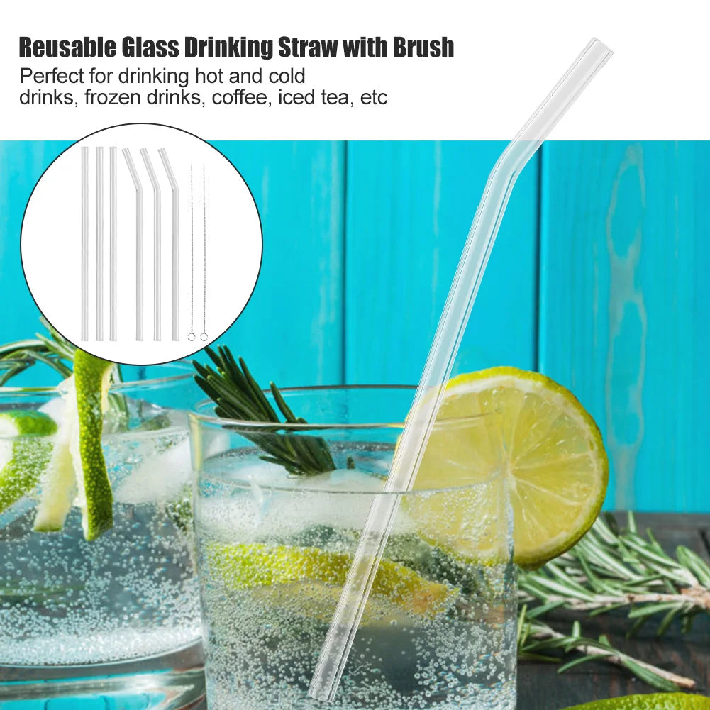 Reusable Straw Drinking Straw Reusable Eco friendly Glass Drinking Straw with Cleaning Brush Transparent Convenient Tableware Qme