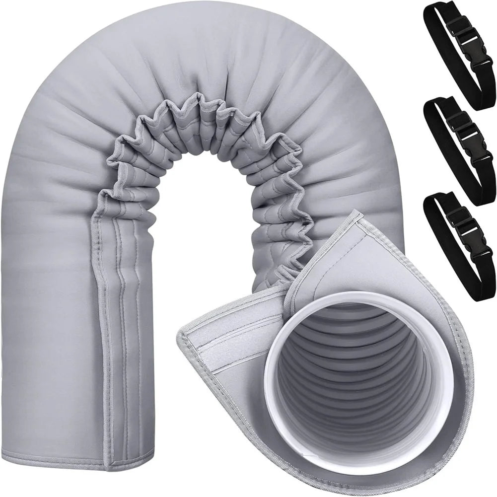 Portable AC Hose Insulation Sleeve 59in Gray For 5-5.9in Ducts, 3-Layer Oxford Cloth Cover With Self-Pasting Closure For Efficie Qme
