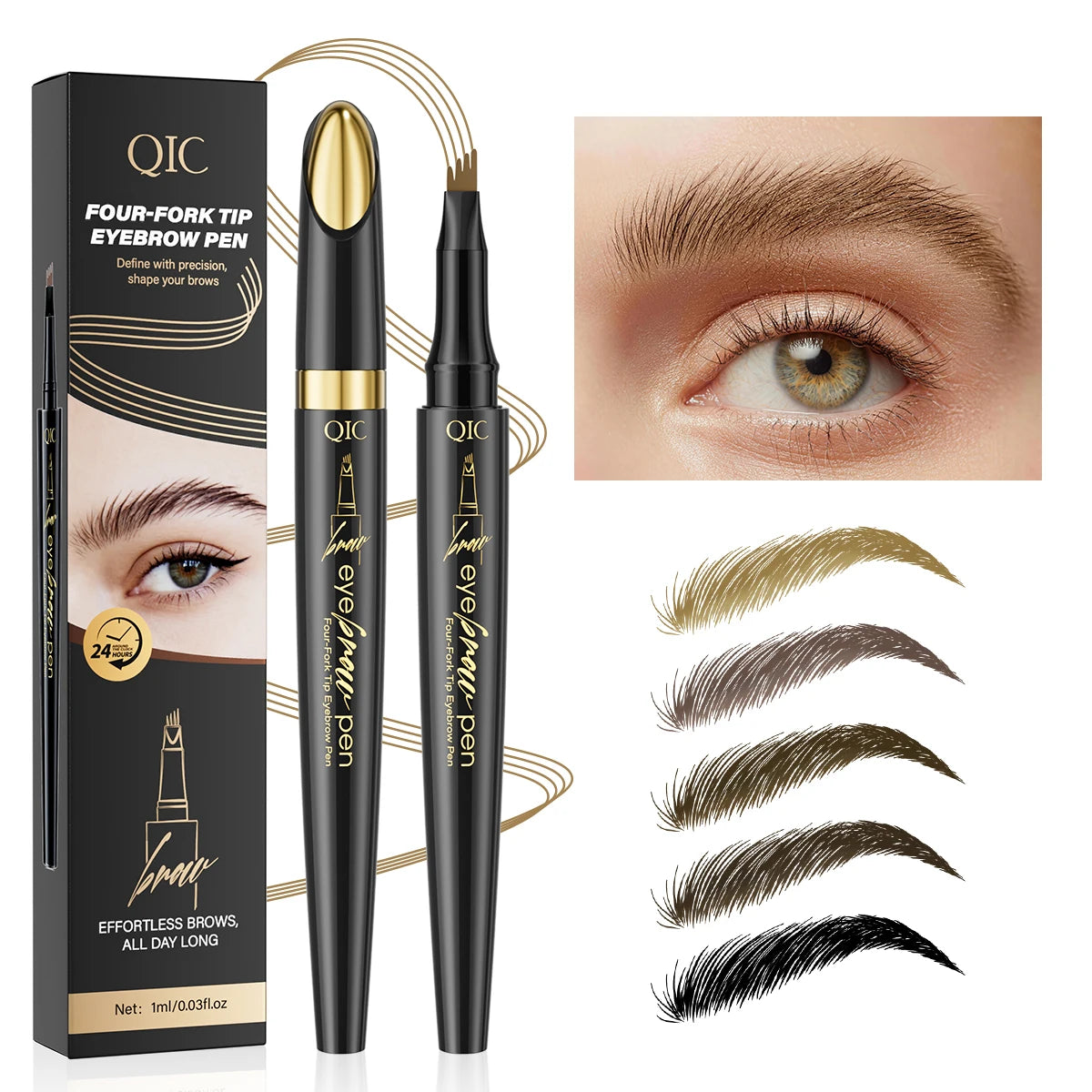 4DMicro-Textured Eyebrow Pencil, 4-Prong Tip Tattoo Eyebrow Pen, Liquid Eyebrow Pencil, Waterproof, Sweat-Resistant,Smudge-Proof Qme