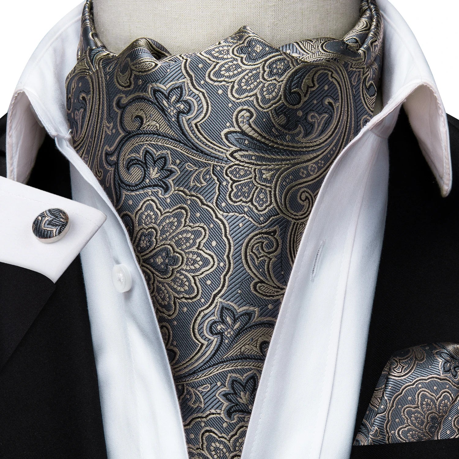 Silk Mens Ascot Black Pink Blue Red Gold Green Purple White Beige