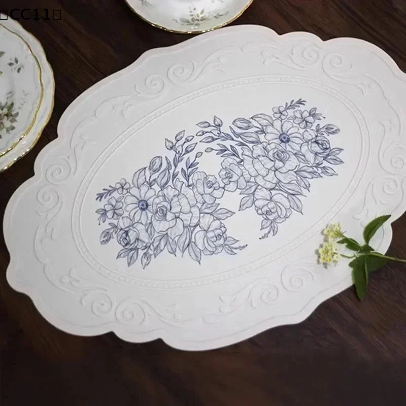 Silicone Carved Dining Mat Retro Pattern Table Floral Placemat Qme