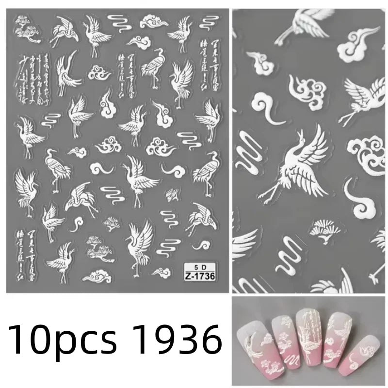 5D Flower Daisy Embossed Stickers Nail Sliders Decals Daisy White Florals Petals Flowers Back Glue Nail Sticker Decoration Qme 10pcs 1936