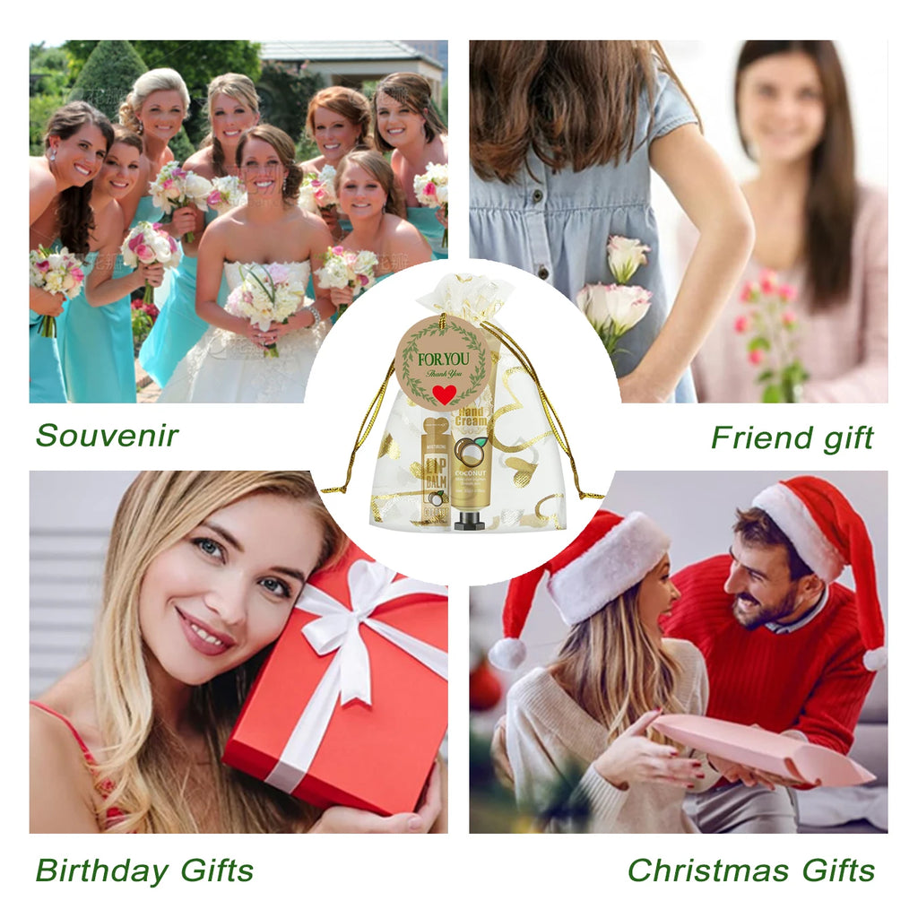 6 Sets/Box Wedding Companion Gift Set, Hand Cream Set Lip Balm Set, Love Thank You Card and Love Gauze Bag, Party Gift Distribut Qme