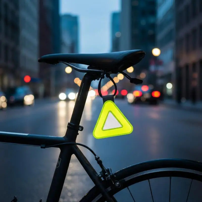 Bike Triangle Reflective Signs Safety Warning Pendant Night Riding Qme